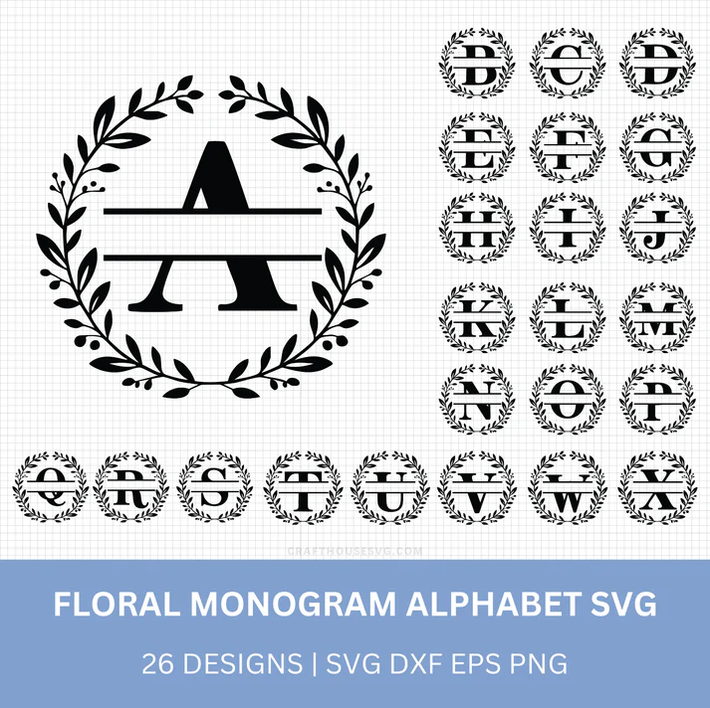floral monogram alphabet svg
