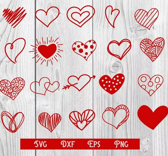 Free Handrawn Doodle Hearts SVG Files
