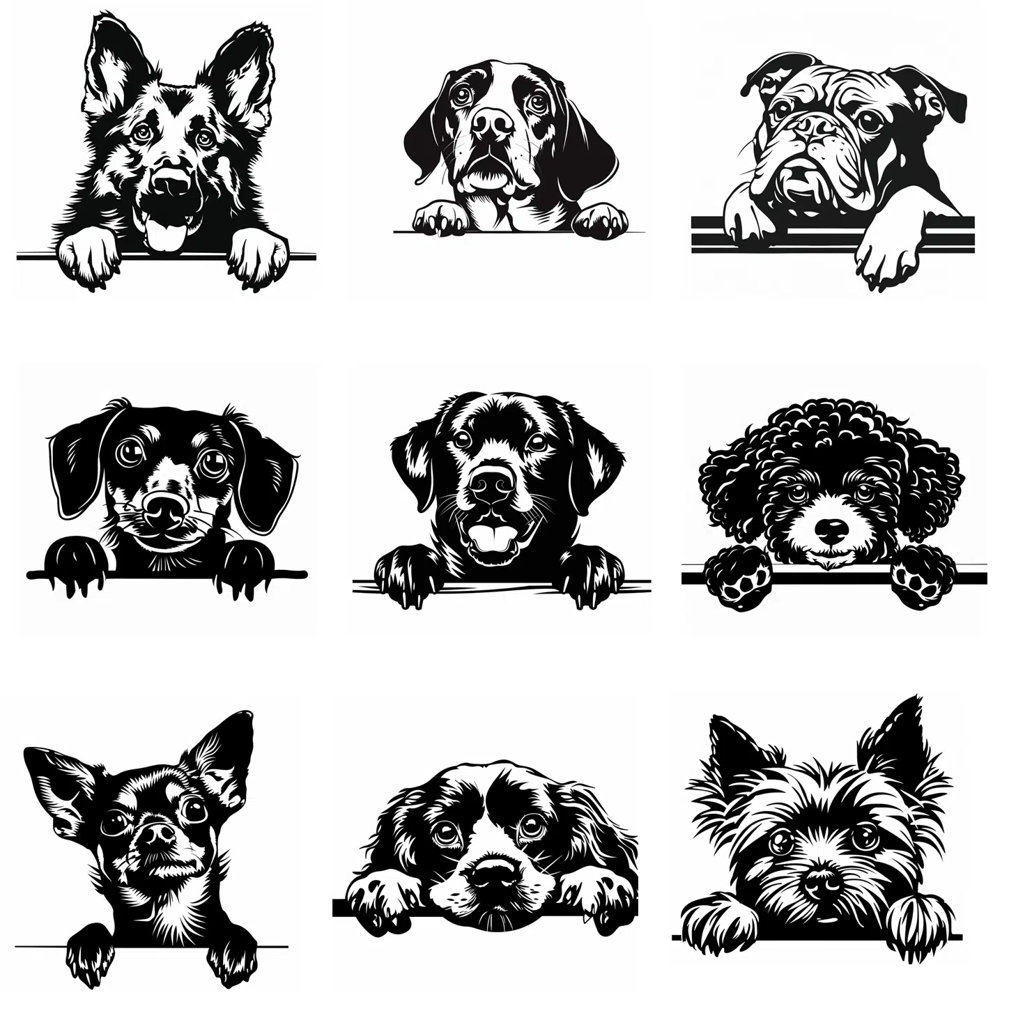 Free Mega Pack of 9 Peeking Dog SVG Files