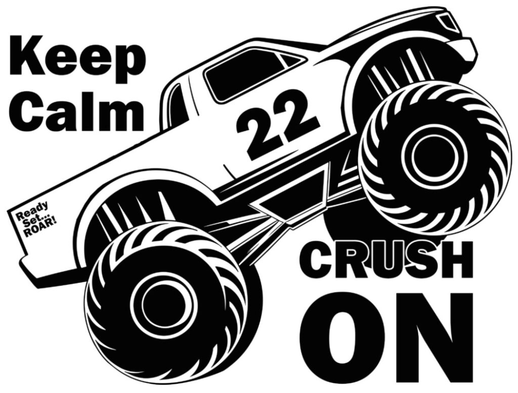 Monster Trucks SVG Free – Monster truck with “Carry On” above and “Crush On” under the wheels.