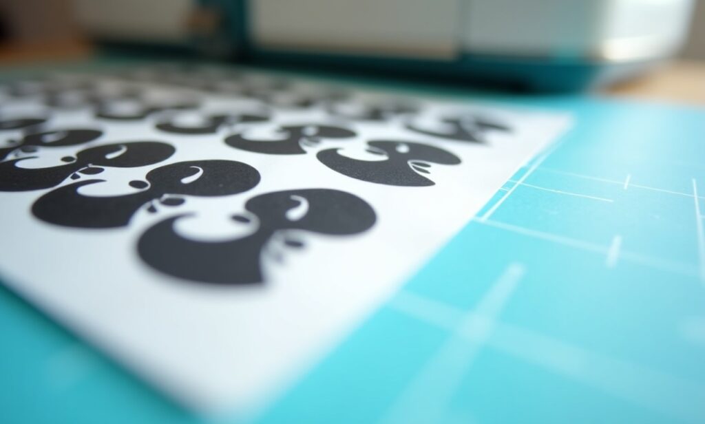 Printed Cricut sticker sheet on LightGrip mat with registration marks ready for Print Then Cut.