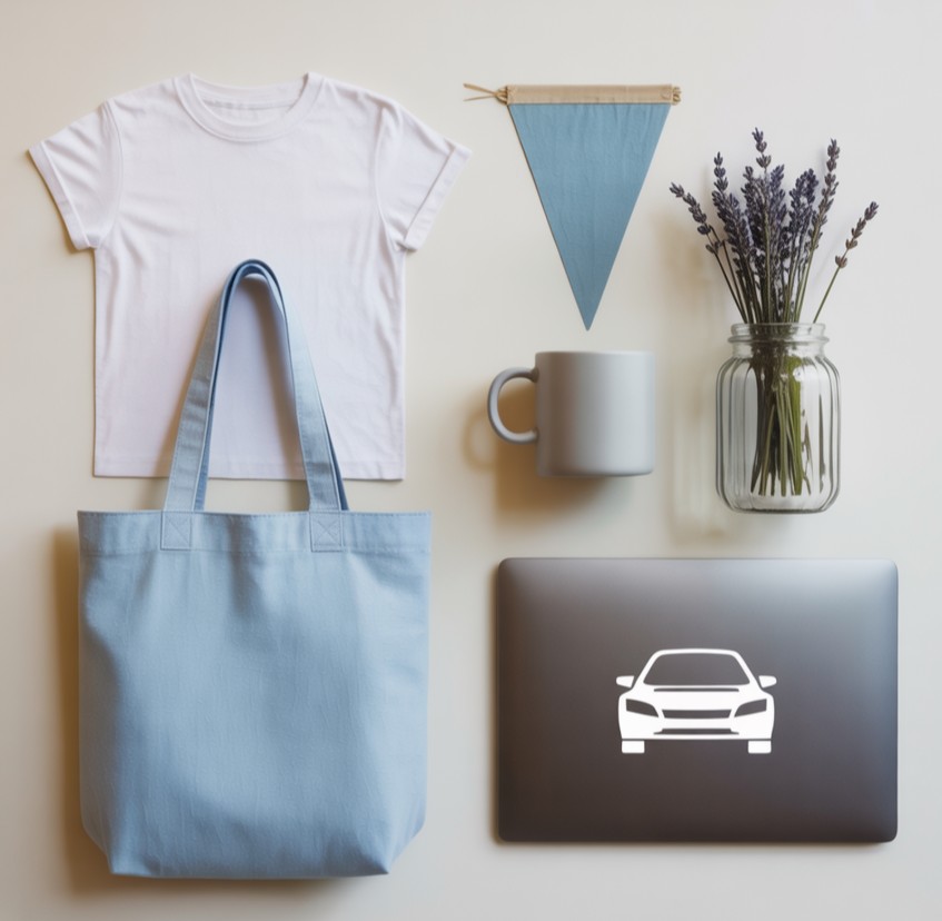 Minimal icon set showing fabric items for HTV and hard-surface items for adhesive vinyl.